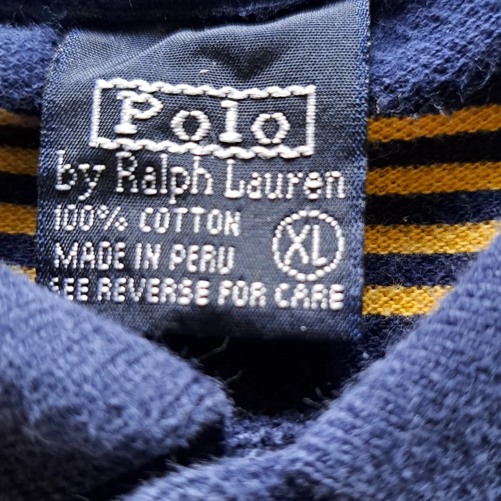 VTG 90s Ralph Lauren Navy with Yellow Stripe Cotton Polo Men's L